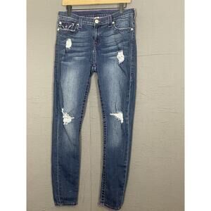 True Religion Jeans Women's Size 32 Blue Dark Wash Super Skinny Strecht